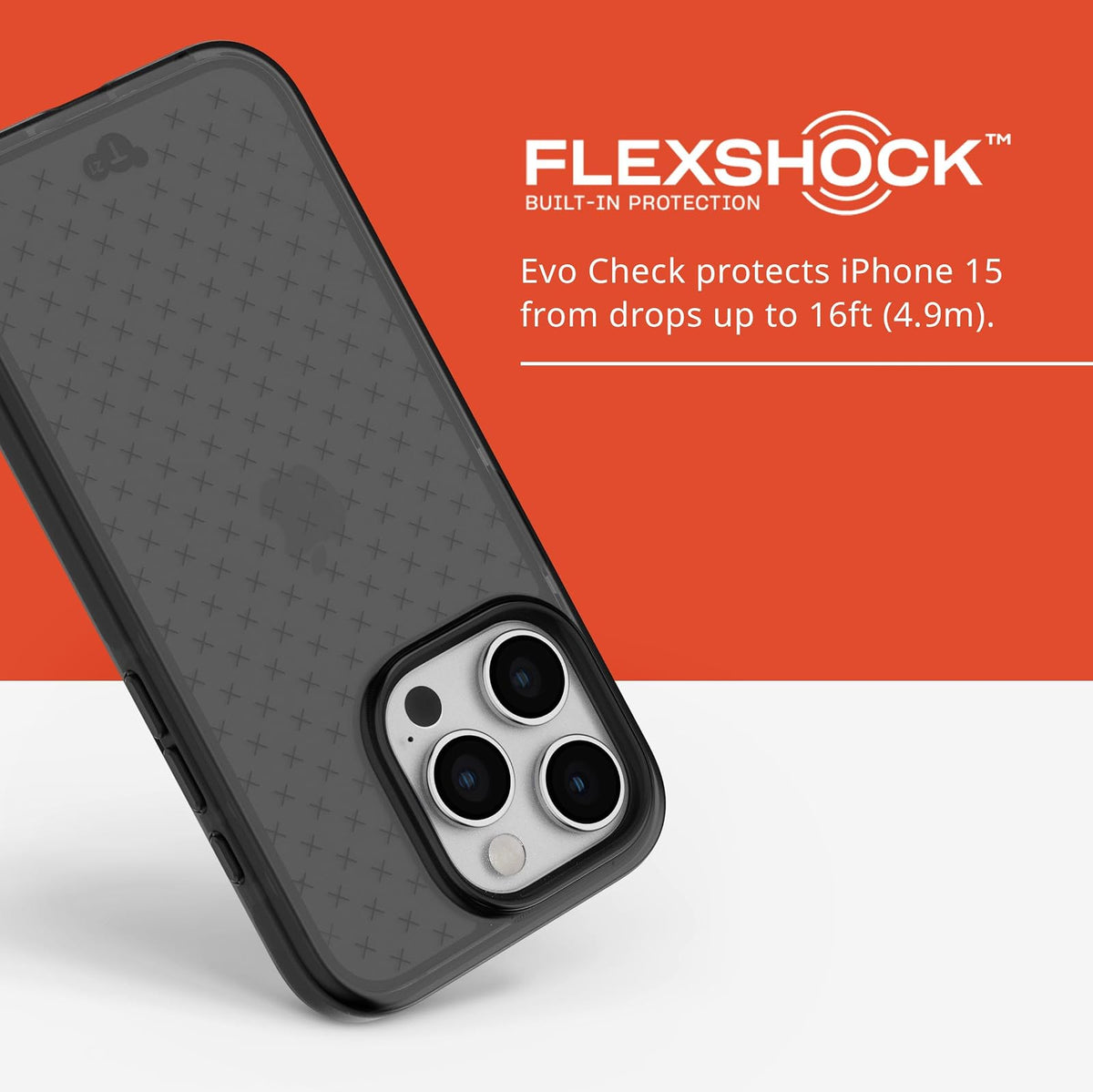 tech21 EVO Check - Funda para iPhone 15 Pro (protección contra Impactos, Color Ahumado/Negro