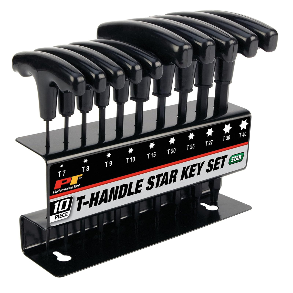 Wilmar Performance Tool W80276 Juego de estrella con mango en T, 10 piezas | Juego de conductores de automóviles hecho de aleación de acero. Cómodo agarre de plástico. Incluye bandeja de almacenamiento