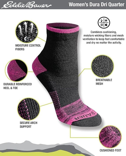 Eddie Bauer Dura Dri Moisture Control 6-pair Quarter Socks Calcetines Mujer