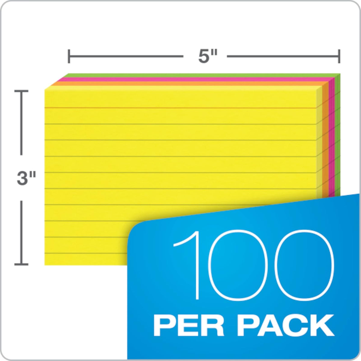 Oxford Extreme 04736 - Tarjetas de índice, 7.6 x 12.7 cm, varios colores, 100 por paquete, 300 unidades, Assorted (Glow Orange, Glow Pink, Glow Green, Gloe Yellow), 3 x 5 1-Pack