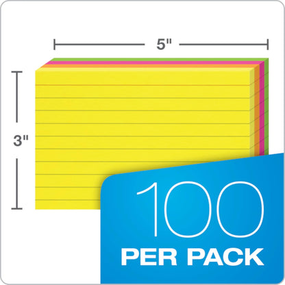 Oxford Extreme 04736 - Tarjetas de índice, 7.6 x 12.7 cm, varios colores, 100 por paquete, 300 unidades, Assorted (Glow Orange, Glow Pink, Glow Green, Gloe Yellow), 3 x 5 1-Pack