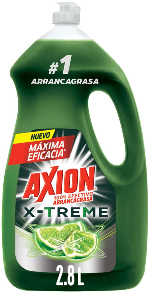 Axion Lavatrastes Líquido Xtreme 100% Efectivo Arrancagrasa 2.8 L | Fórmula Concentrada y más Poderosa que Rinde Más, Máxima Eficacia, Corta la Grasa al Instante