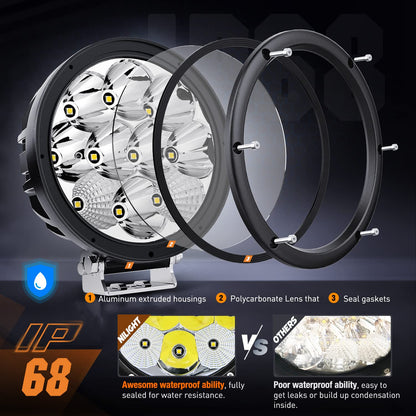 Nilight R0230 Luces LED Redondas 5.7 in 50 W 6500 LM IP68 con Arnés 16AWG para ATV, UTV y Todoterreno