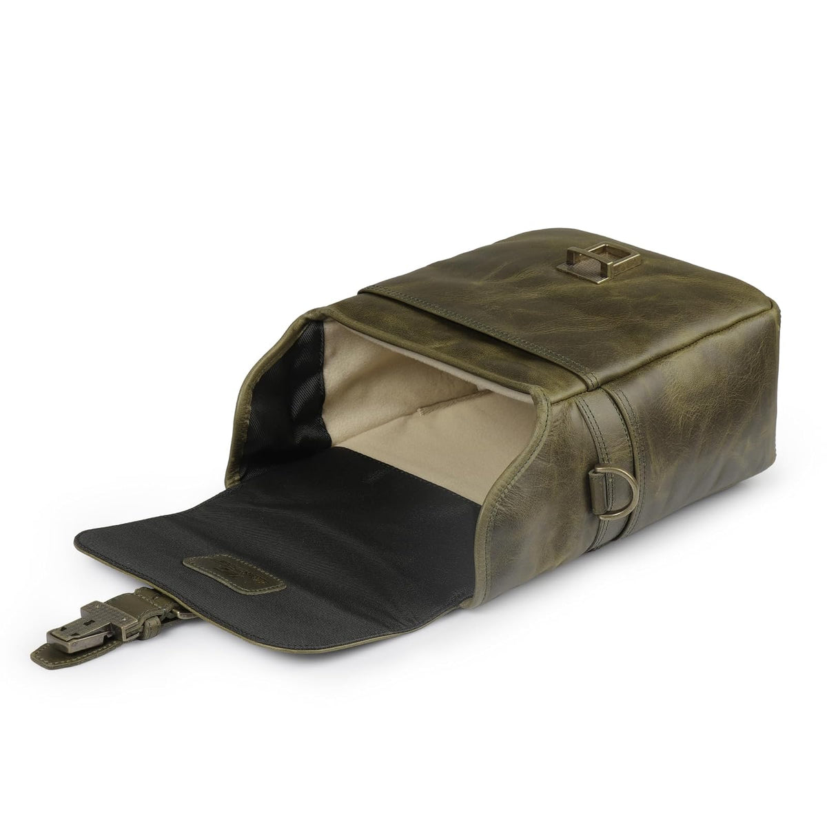 MegaGear Torres Mini MG1701 Para cámaras sin espejo, instantáneas y DSLR - Bolsa bandolera de cuero auténtico - Olive