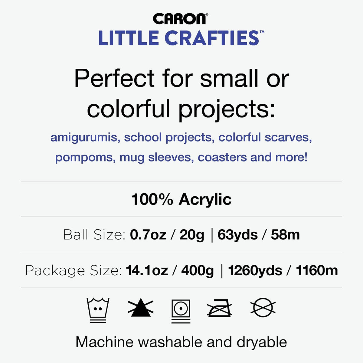 Caron Little Crafties - Paquete múltiple de 20 unidades (paquete de 1) - Proyectos de punto, ganchillo y arte, lavable a máquina y secable - Kit de hilo ligero duradero