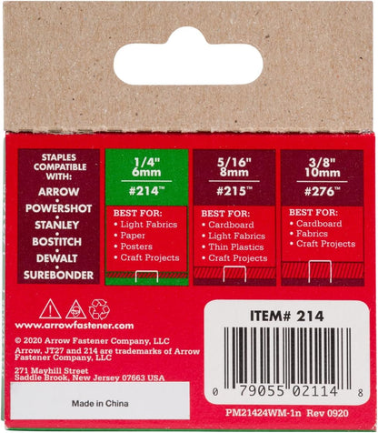 Arrow Fastener Grapas JT21 214 | 1/4 pulgada, caja 1000 grapas, corona plana ancho 7/16 pulgadas