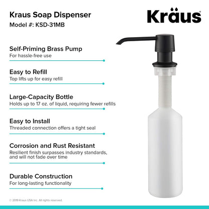 Kraus Dispensador de jabón y loción de Cocina en Negro Mate, KSD-31MB