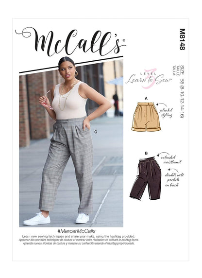 McCall's M8148RR Misses' and Women's Pleated Trouser Shorts and Pants Sewing Patterns Kit, Design Code M8148, Plus Sizes 18W-24W