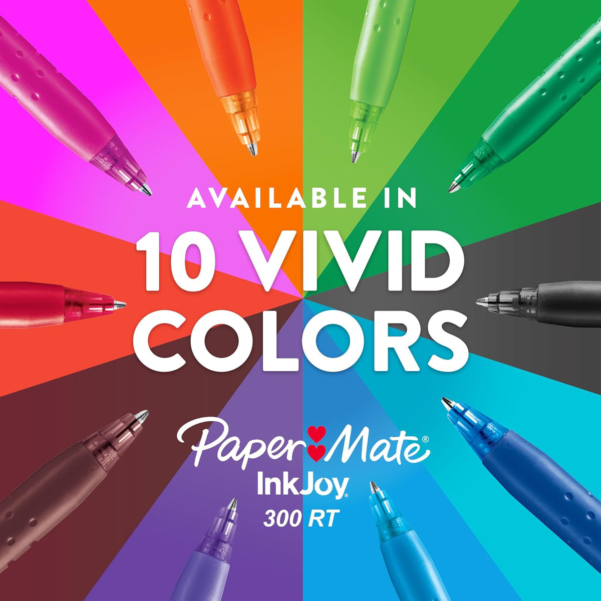 PaperMate InkJoy 300RT Bolígrafos de punta retráctil, punta mediana, Mediano, Assorted (Colorful), Paquete de 24