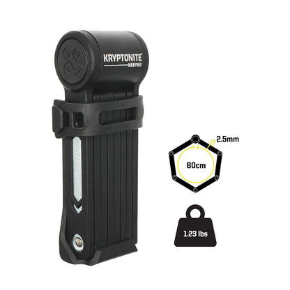 Kryptonite Keeper - Mini cerradura plegable para bicicleta, compacto, ligero, de alta seguridad, antirrobo, plegable, con 2 llaves y soporte para eléctricas, scooter, de montaña,