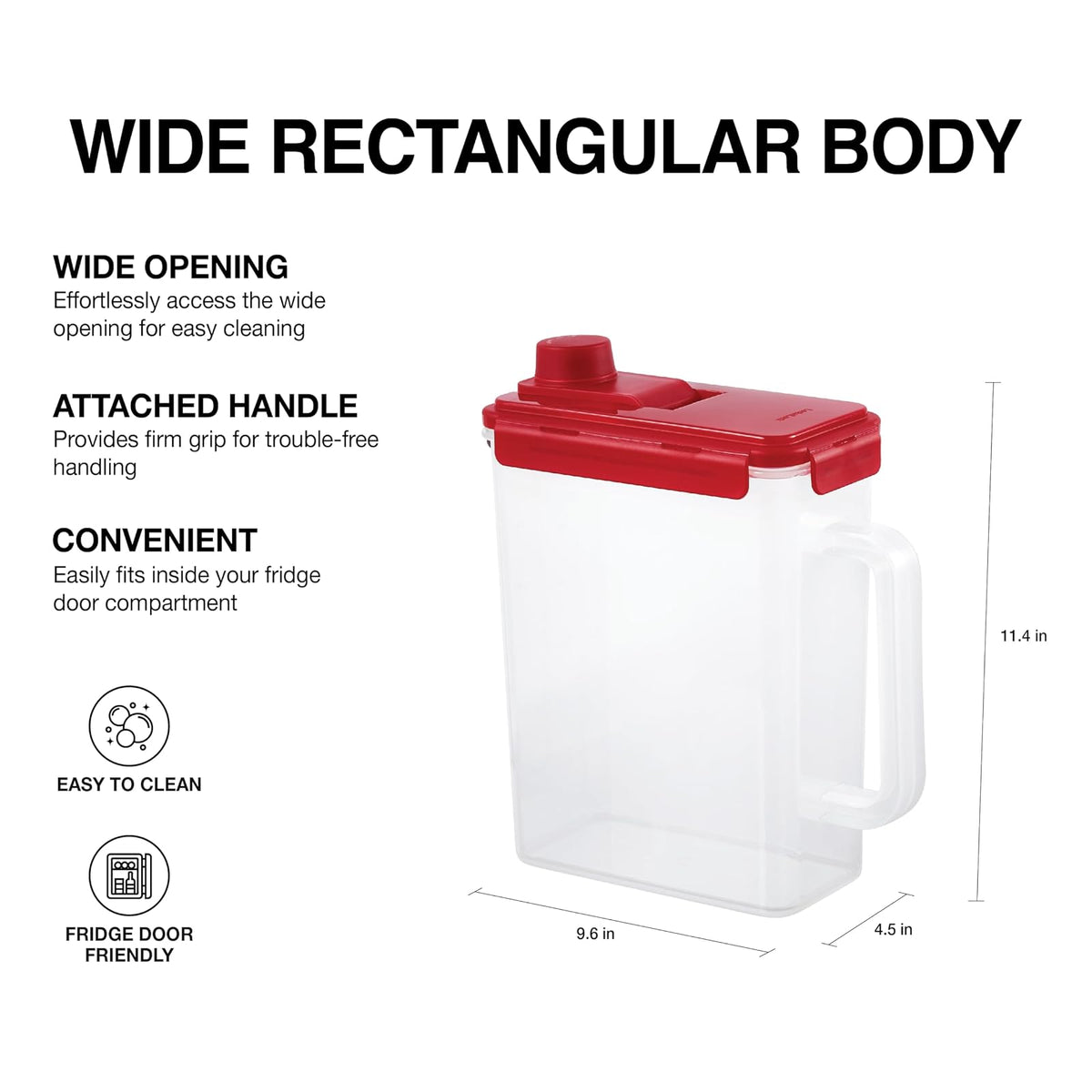 LocknLock - Jarra de agua para puerta de refrigerador, con asa, sin BPA, con tapa de rosca, perfecta para hacer tés y jugos, 1 galón, rojo