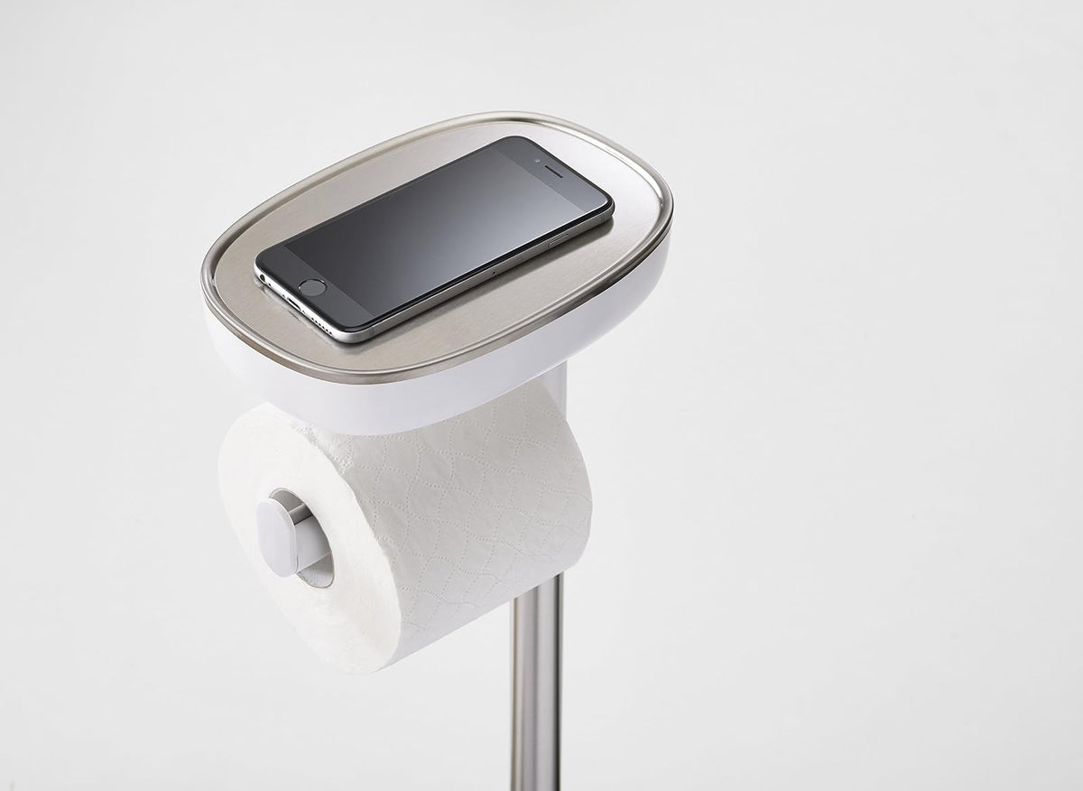 Joseph Joseph 70519 EasyStore Soporte para Papel higiénico y Cepillo de Inodoro Flexible con Estante y cajón, Acero Inoxidable