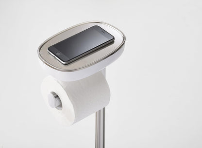 Joseph Joseph 70519 EasyStore Soporte para Papel higiénico y Cepillo de Inodoro Flexible con Estante y cajón, Acero Inoxidable