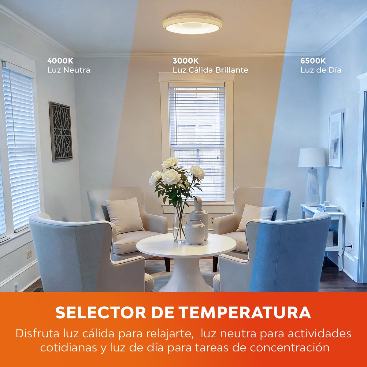 Tecnolite - Lámpara de Techo Plafón LED 36 W, Luz Blanca Ajustable con Aros de Luz, No atenuable