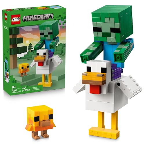 LEGO Minecraft Gallina Jockey – Juguete de Construcción – Decoración con Zombie Bebé, Gallina y Pollito – Coleccionable para Exhibir – para Mayores de 9 Años – 21582