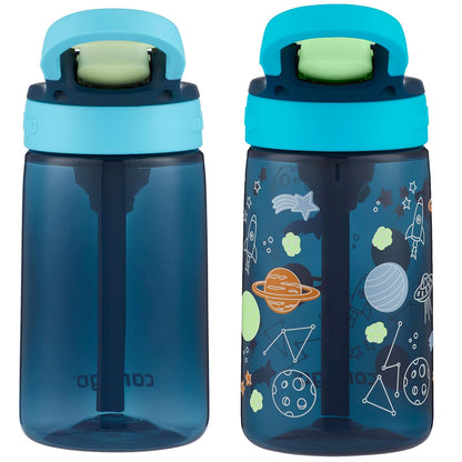 Contigo - Botella de agua para niños con popote, 14 onzas, paquete de 2, arándanos y frambuesa azul con cosmos, ideal para la escuela y el hogar