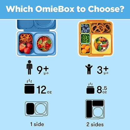 Omie OmieBox UP Bento Box para niños, lonchera aislada, tarro de alimentos térmico aislado al vacío a prueba de fugas, bolsa de hielo más fría, 2 compartimentos (azul cósmico)