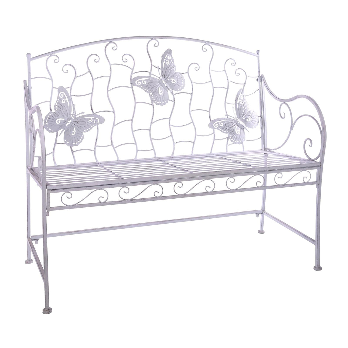 Alpine Corporation 43" L Indoor/Outdoor 2-Person Metal Garden Bench with Butterfly Backrest, White