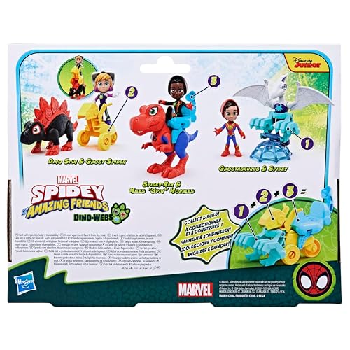 Marvel Spidey and His Amazing Friends, Dino-Webs, Spidey-Rex y Miles “Spin” Morales, Set de Figuras de acción Spider-Man a Escala de 10 cm, Juguetes Infantiles