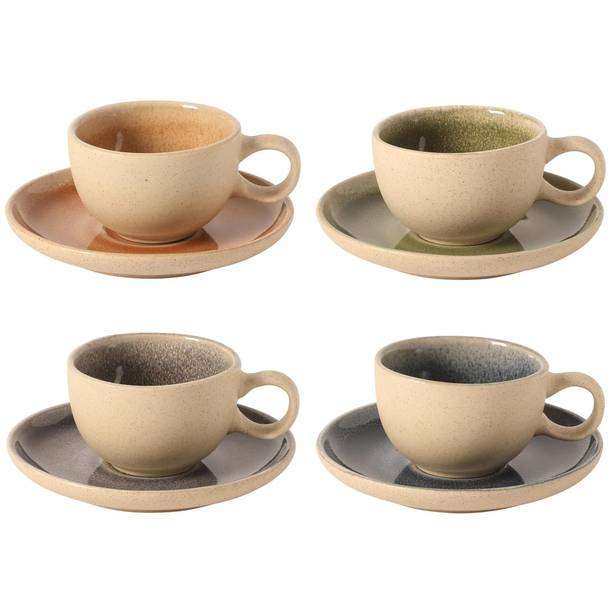 Gibson Elite Manila Bay Juego de Vajilla de Gres, Servicio para 4 - 5oz Cup & Saucer (Set of 4) - Colores surtidos (Manila Bay Cup & Platillo)