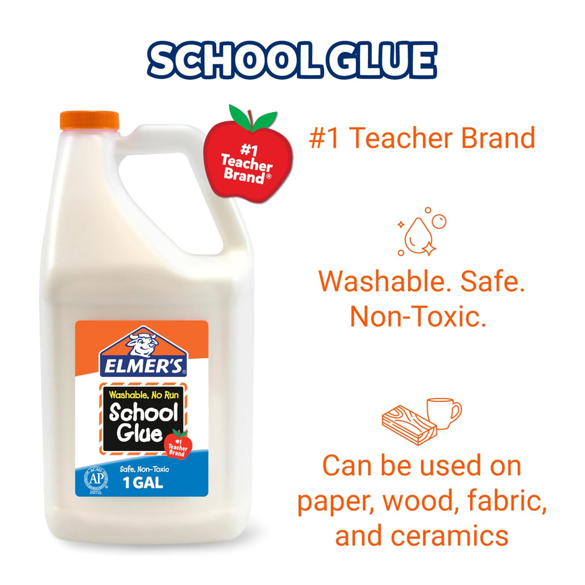 Elmer's Liquid School Glue, Great For Making Slime, White, Washable, 1 Gallon, 2 Count