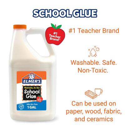 Elmer's Liquid School Glue, Great For Making Slime, White, Washable, 1 Gallon, 2 Count