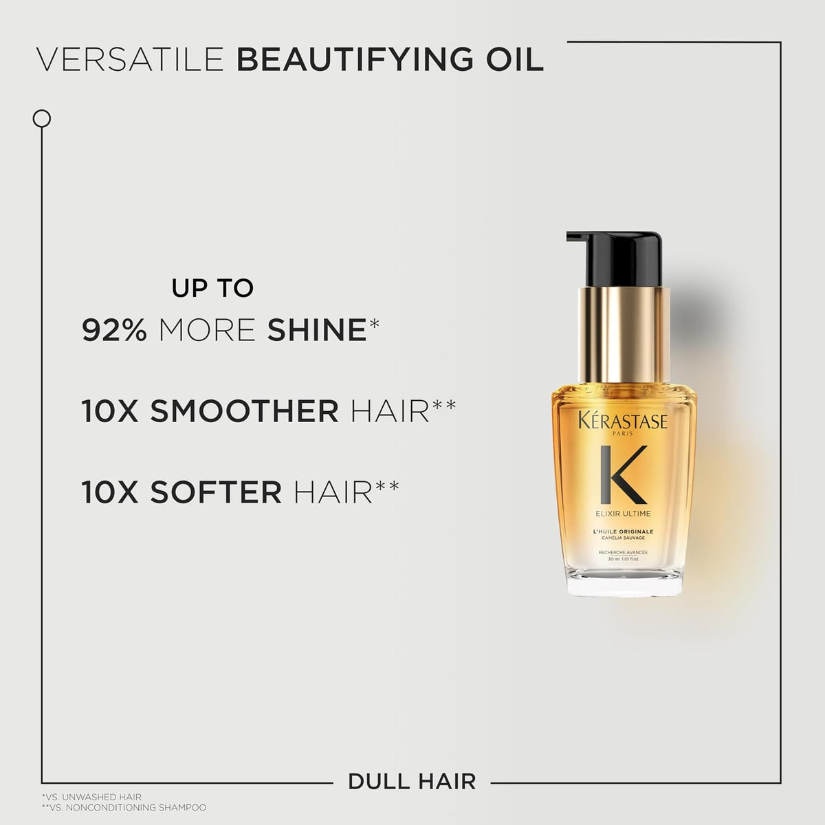 KÉRASTASE Elixir Ultime L’Huile en Tamaño de Viaje | Aceite Capilar Hidratante para Suavizar, Eliminar el Frizz y Añadir Brillo | Con Camelia Francesa y Aceites Nutritivos | 30ml