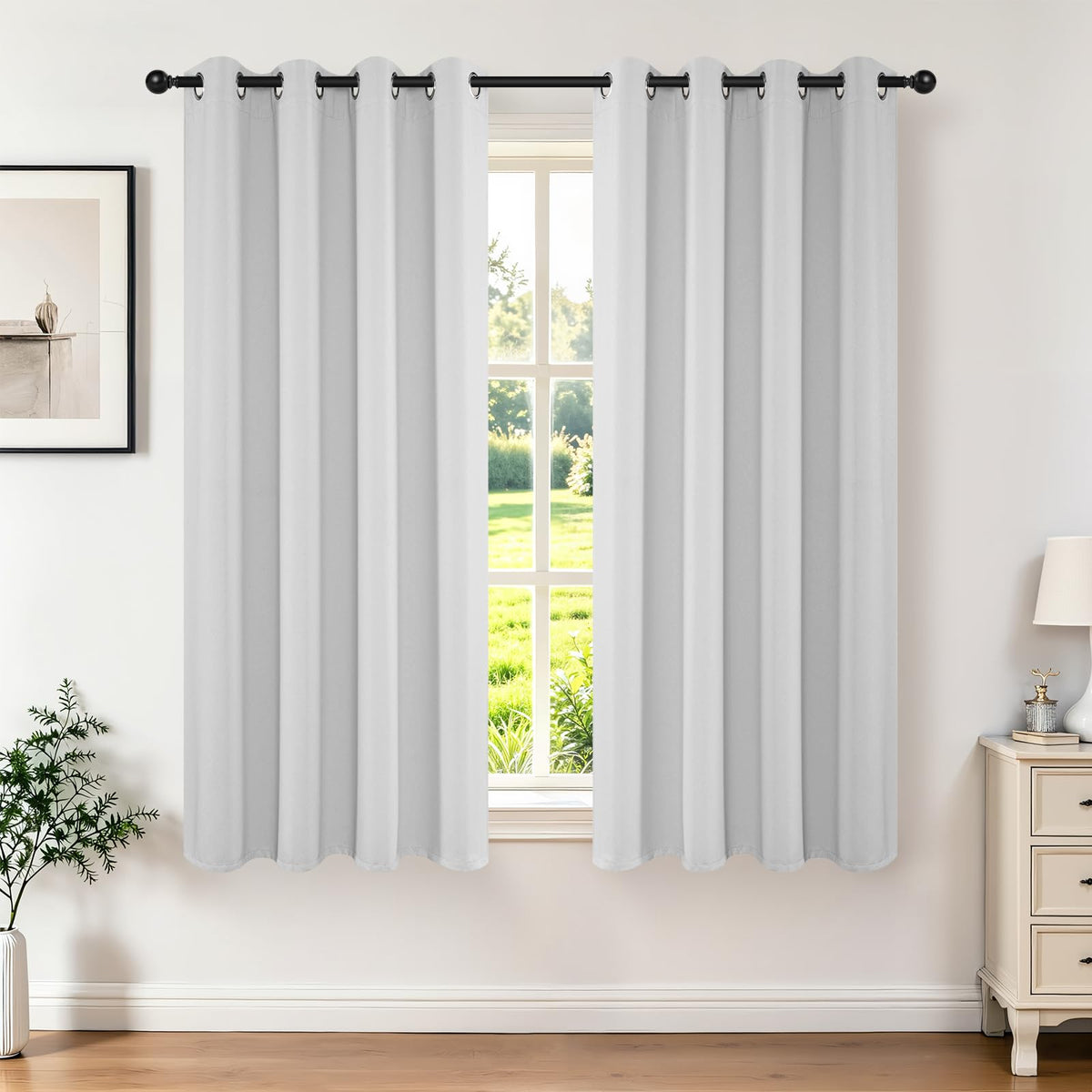 Joydeco Juego de Cortinas Opacas con Ojales, 2 Paneles - Blanco grisáceo - 132.1An x 182.9Al cm (1 Paneles)
