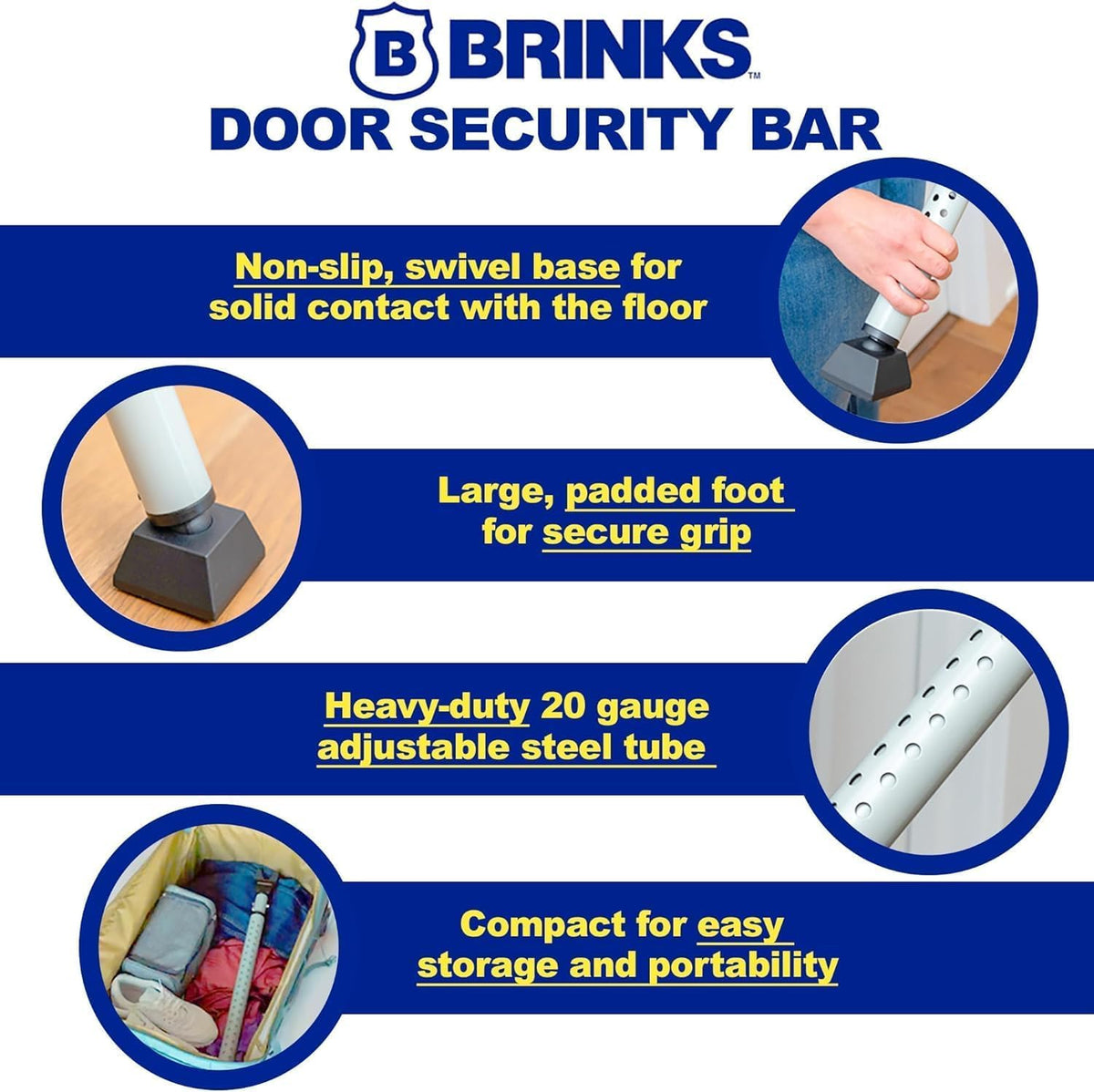Brinks 675-83001 Home Security Barra de seguridad puerta, Acero de alta resistencia calibre 20