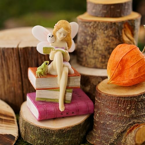 Top Collection Figura de Hadas en Miniatura para jardín y terrario, Leyendo sobre Libros con Rana y búho