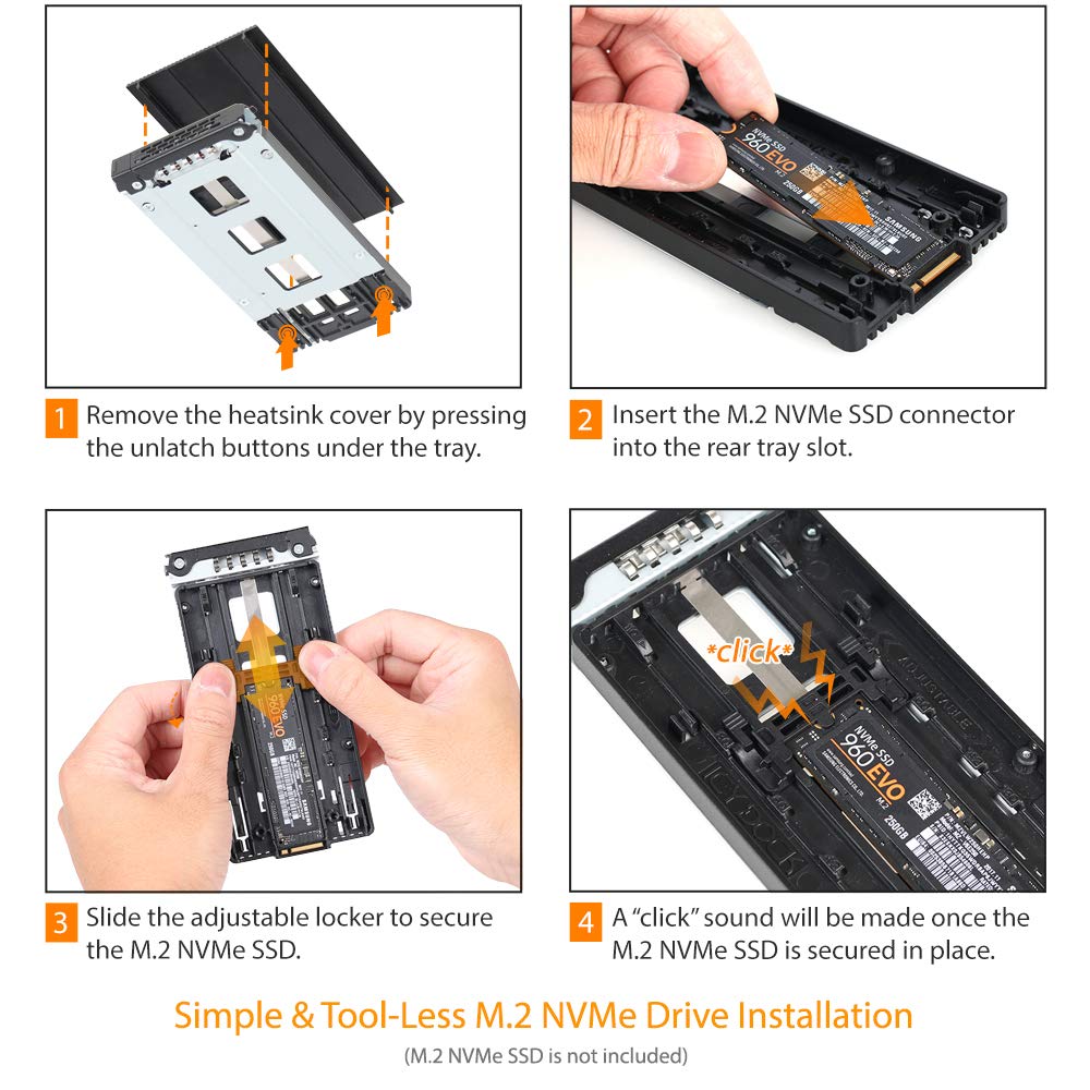 Icy Dock MB833M2K-B PCIe NVMe - Estante móvil para bahía Externa de 3,5" (1 x M.2 PCIe NVMe SSD