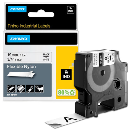 Dymo M18489 Cinta Rhino D1 Nylon 19mm 3/4", blanco