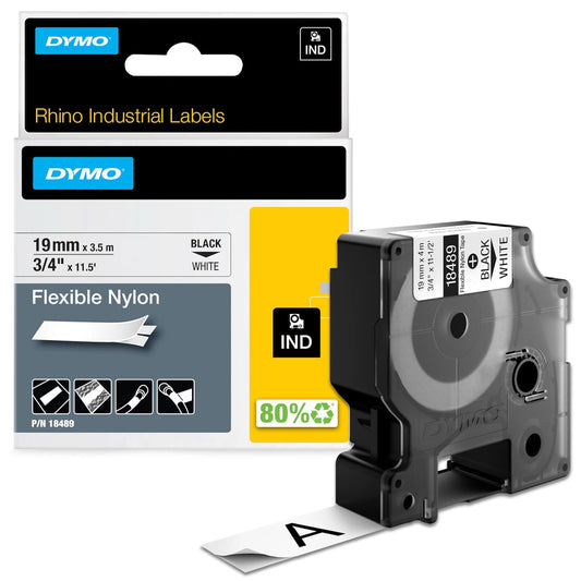 Dymo M18489 Cinta Rhino D1 Nylon 19mm 3/4", blanco