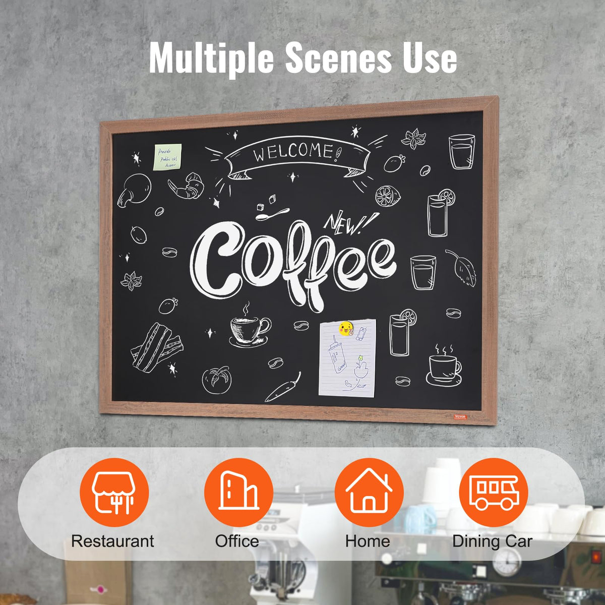 VEOVR - Tabla de gis magnética, carteles para colgar con tizas y borrador, letrero de pizarrón de madera clásico, calendario enmarcado de color café rústico y tablas combinadas, 35 x 46 pulgadas,