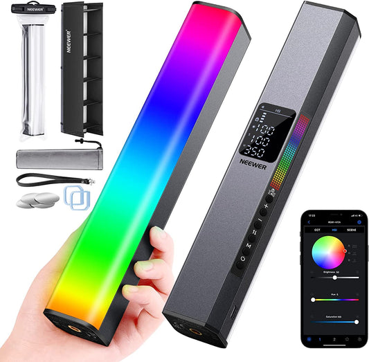 NEEWER - Barra de luz LED RGB para video, barra táctil y control de aplicaciones, varita magnética de fotografía de mano, regulable 3200 K ~ 5600 K CRI98+ luz LED a todo color con batería de 6400 mAh,