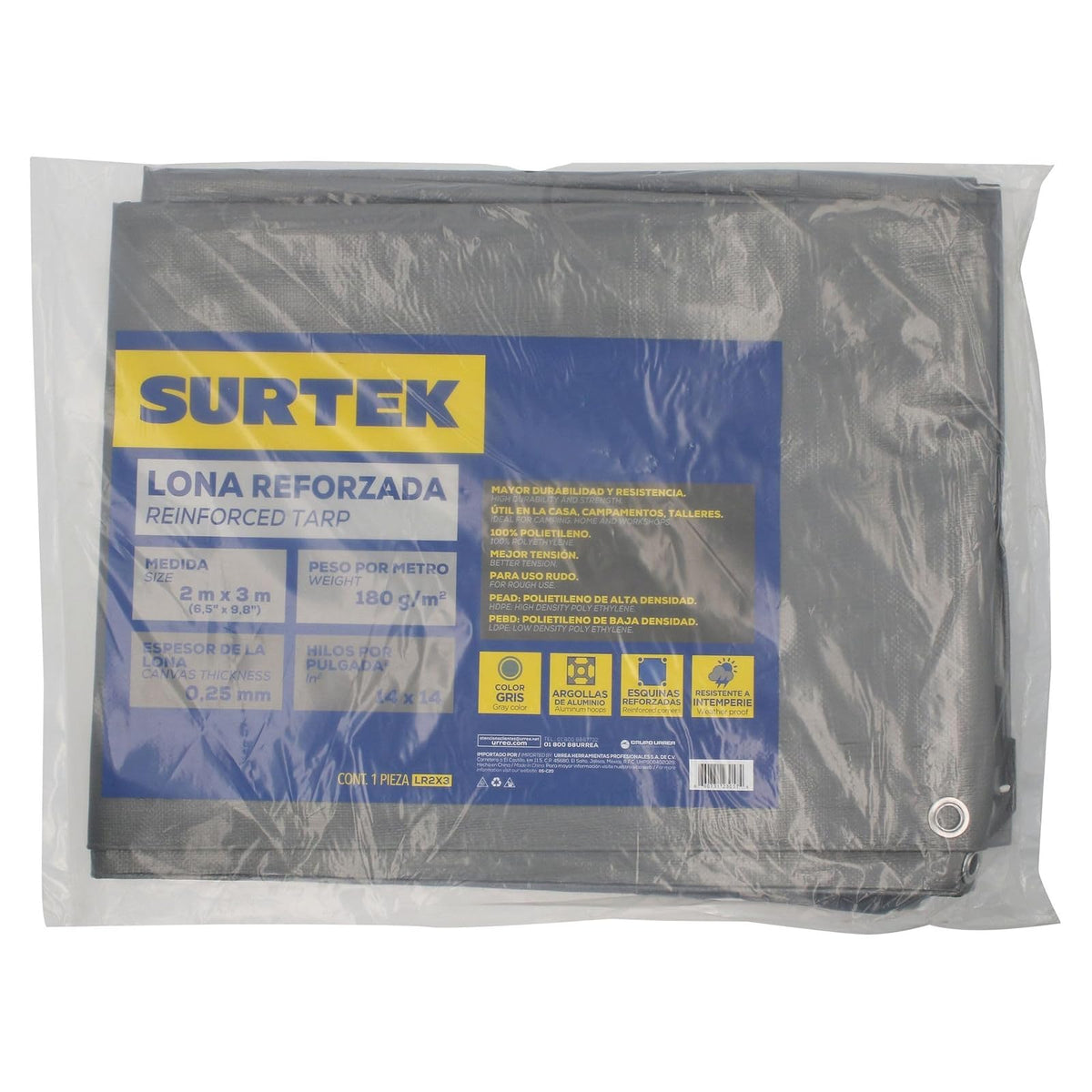 Surtek LR2X3 Lona de polietileno reforzada color gris 2 x 3 m