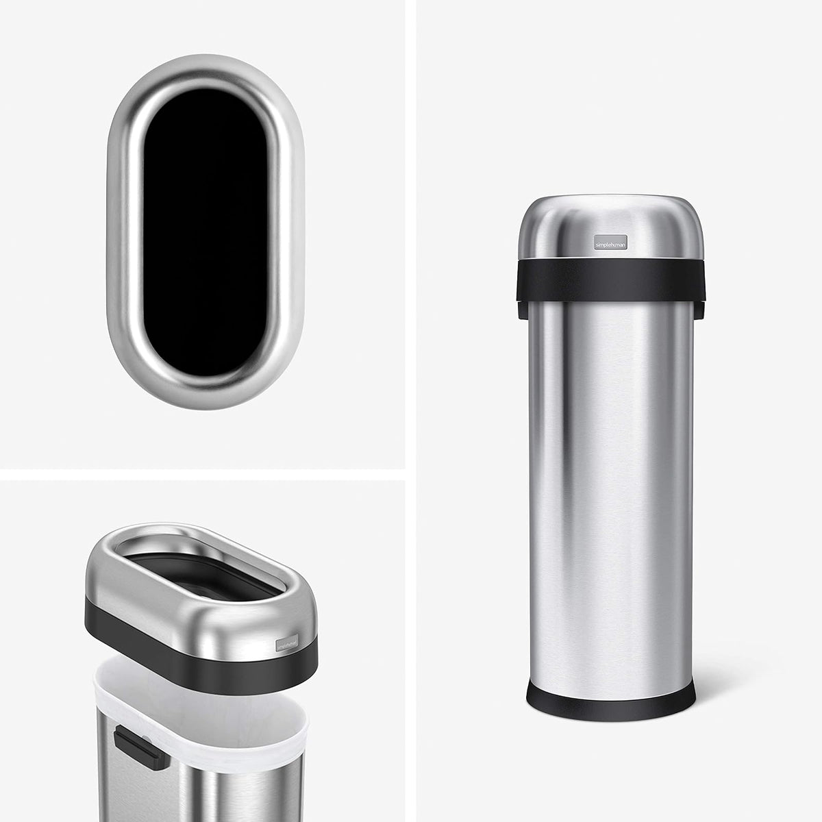 simplehuman, bote de basura estrecho abierto, acero inoxidable cepillado de gran espesor, 50 L