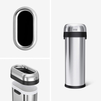 simplehuman, bote de basura estrecho abierto, acero inoxidable cepillado de gran espesor, 50 L