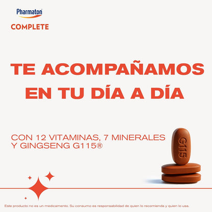 Pharmaton Complete suplemento alimenticio, Gingsen G115+ vitaminas, 100tabs