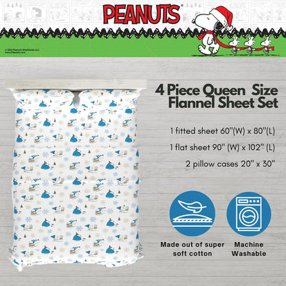 Franco Peanuts Snoopy - Juego de sábanas de Franela súper Suave de 100% algodón, tamaño Queen, (Producto con Licencia Oficial)