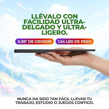 AOC Monitor Portátil 16T20, 15.6” FHD 1920x1080, Pantalla IPS, Bocinas Integradas, 2X USB Tipo C, 1x Mini HDMI, Funda Inteligente Premium, Compatible con Consolas de Videojuegos.