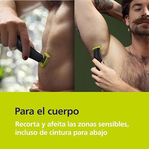 Philips OneBlade Pro Afeitadora y Recortadora Eléctrica Face&Body Hombre | Recorta, perfila y afeita | Corta el vello, no tu piel | Uso seco y húmedo | Accesorios para cara y cuerpo | QP6542/10