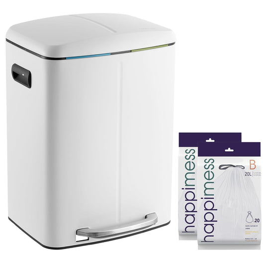 happimess HPM1005C Marco Rectangular de 10.5 galones con Tapa de Cierre Suave, Color Blanco