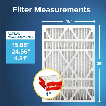 Filtrete Filtro de aire de 16 x 25 x 4 pulgadas, MPR 1000, MERV 11, defensa de alérgenos 12 meses plisados profundos filtros de aire de 4 pulgadas, 2 filtros