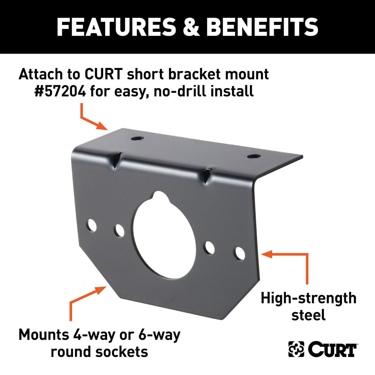 CURT Soporte de Montaje para Arnés de Cableado de Remolque de 4 o 6 Vías 57208, Negro