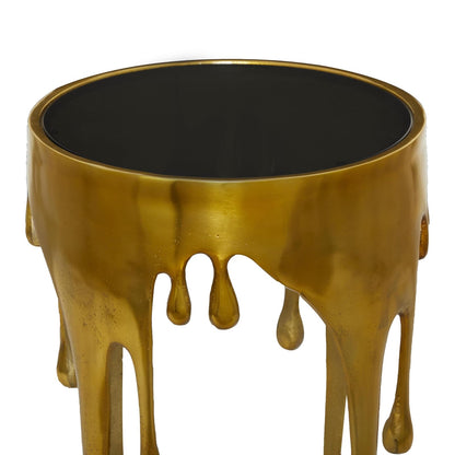 Deco 79 - Mesa Decorativa de Metal de Aluminio con diseño de fusión y Parte Superior de Vidrio sombreado, 16 x 16 x 25 pies, Color Dorado