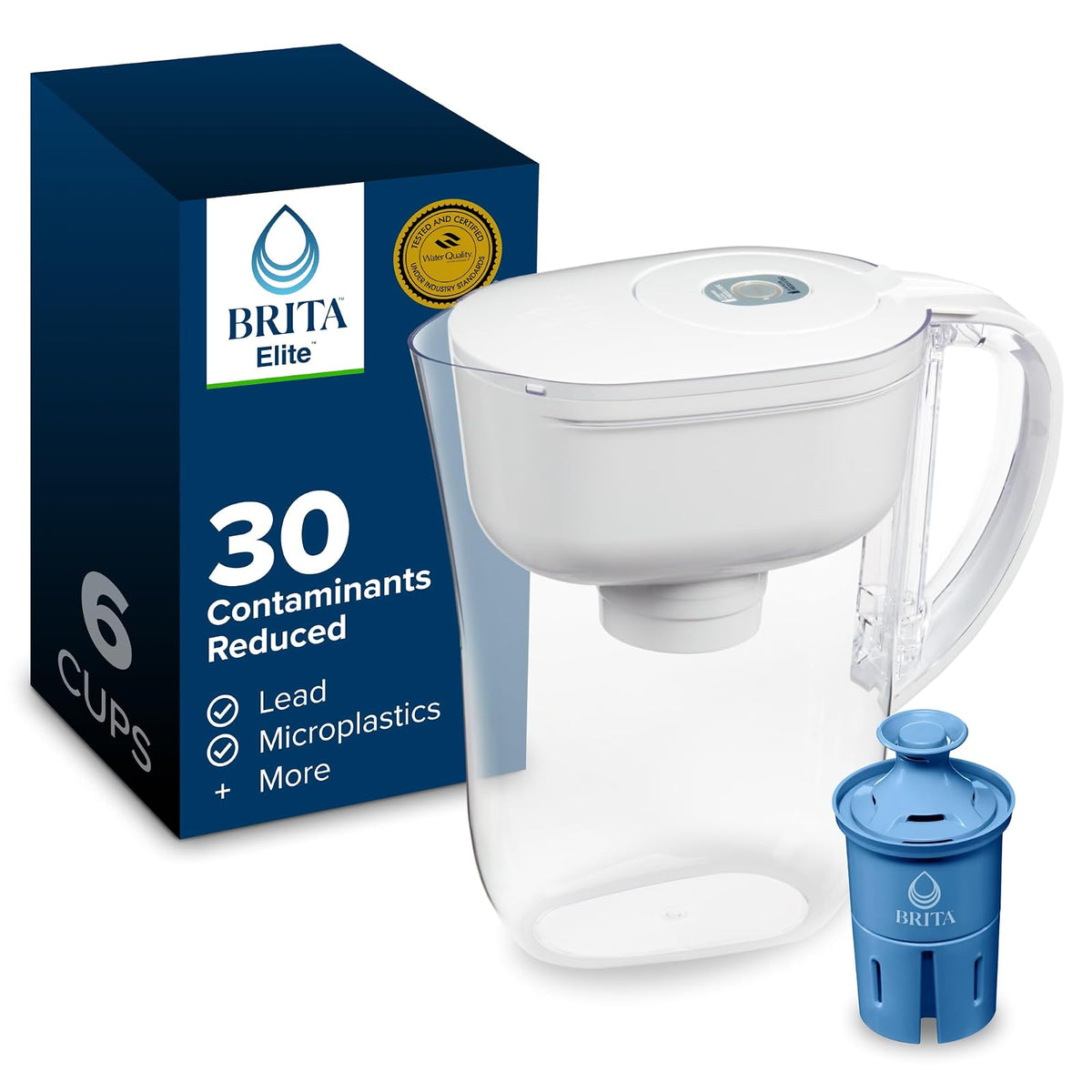 Brita Metro Jarra con Filtro de Agua, 6 Tazas, Sin BPA - Elite - Blanco