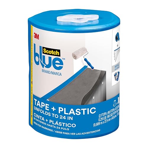 SCOTCH 3M Plástico Pre-Encintado para Pintar, Transparente 1 rollo | Tamaño 60.9 cm x 24.4 m, Protección contra derrames y salpicaduras, Para proyectos de pintura, Sin residuos pegajosos