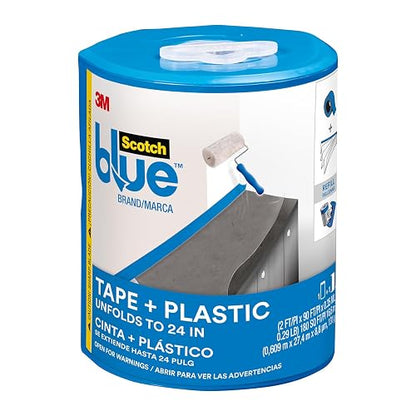 SCOTCH 3M Plástico Pre-Encintado para Pintar, Transparente 1 rollo | Tamaño 60.9 cm x 24.4 m, Protección contra derrames y salpicaduras, Para proyectos de pintura, Sin residuos pegajosos