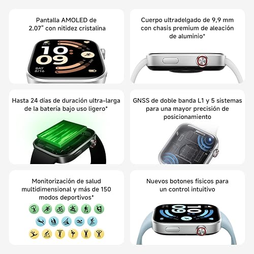 XIAOMI Redmi Watch 6 con GPS, iOS & Android, 5ATM, Gris | Pantalla AMOLED de 2.07'', Hasta 24 días de Batería, 150+ Modos Deportivos, Monitoreo cardíaco, sueño y estrés